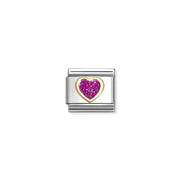 Nomination - Composable Classic GLITTER SYMBOLS in steel, enamel and 18k gold (09_FUCHSIA heart)