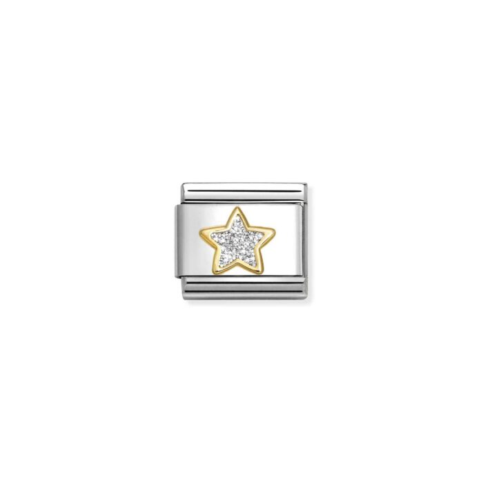 Nomination - Composable Classic GLITTER SYMBOLS in steel, enamel and 18k gold SILVER star