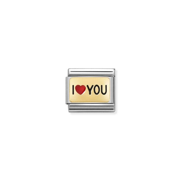 Nomination - Composable Classic PLATES steel , enamel and 18k gold (52_I HEART you)