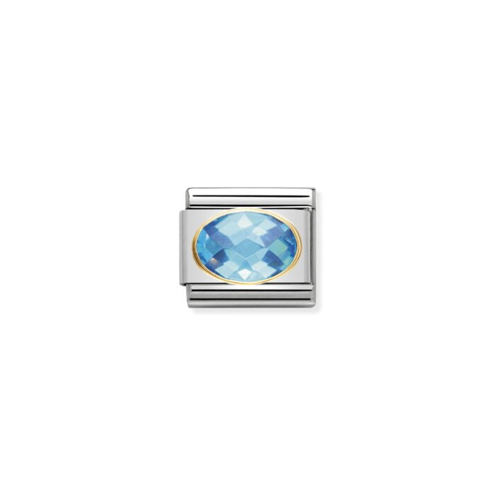 Nomination - COMPOSABLE Classic FACETED CUBIC zirconia, stainless steel and 18k gold LIGHT BLUE