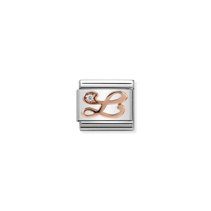 Nomination - Composable Classic LETTERS steel, zircon and 9k rose gold L