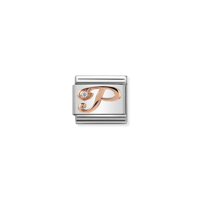 Nomination - Composable Classic LETTERS steel, zircon and 9k rose gold P