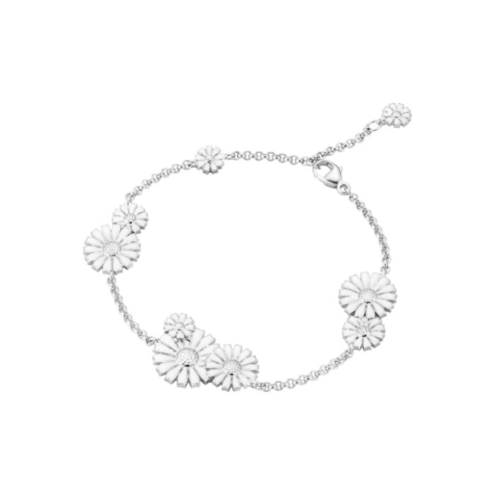 Georg Jensen - Daisy armlenke med lagvise blomster i sølv og hvit emalje