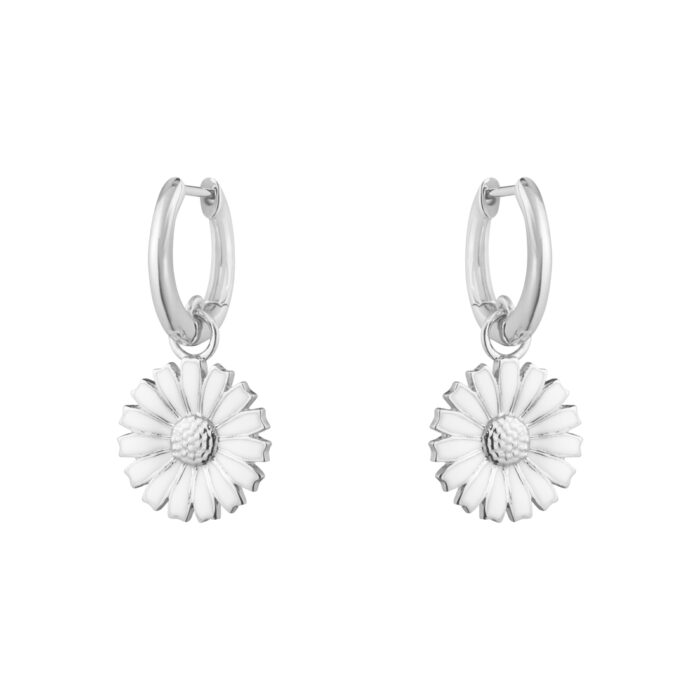 Georg Jensen - Daisy creoler i sølv med hvit emalje