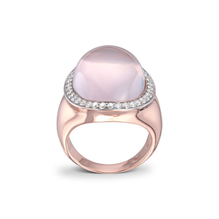 Diamonds by Frisenberg- Ring i rosegull med rosa kvarts sten