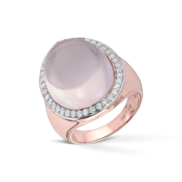 Diamonds by Frisenberg- Ring i rosegull med rosa kvarts sten