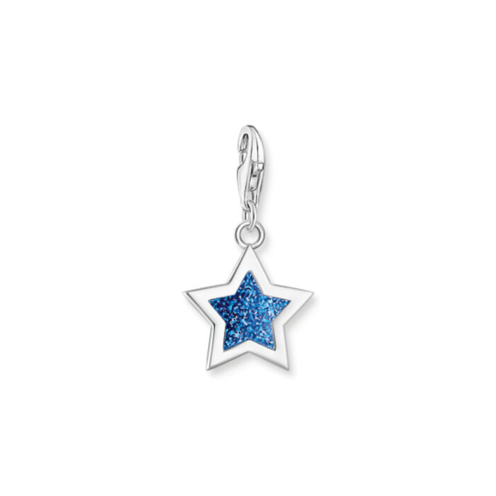 Thomas Sabo - Charm/anheng stjerne i sølv med blå emalje - Sun, Moon and Stars