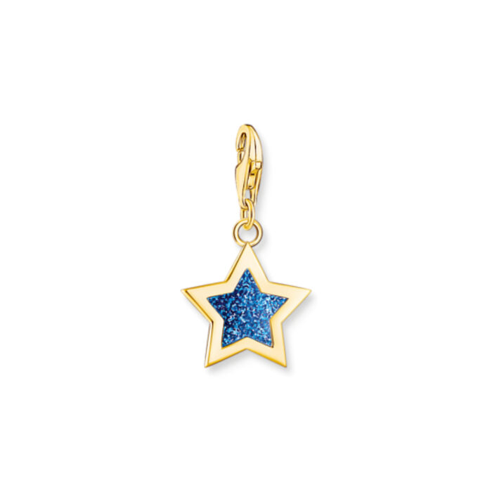 Thomas Sabo - Charm/anheng stjerne i forgyldt sølv med blå emalje - Sun, Moon and Stars