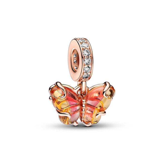 Pandora - Rosa og Gul Muranoglass Sommerfugl Hengende Charm