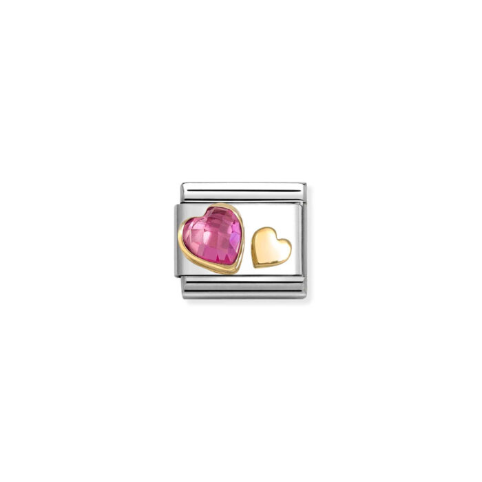 Nomination - COMP, CLASSIC FACETED CZ WITH SYMBOLS IN STEEL, 18K GOLD (09_DARK PINK HEART)