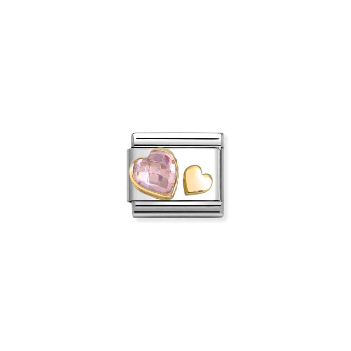 Nomination - COMP, CLASSIC C,Z, FACETED WITH SYMBOLS STEEL, 750 GOLD (06_PINK HEART)