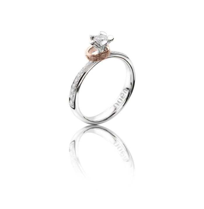 Noën - Love 4 ring i hvitt gull med en ring av rosegull og diamanter, 0,40ct TW/VS