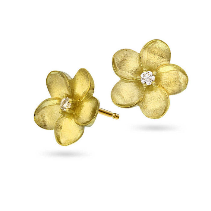 NC Christophersen - Blomst ørepynt i 14k gult gull med diamant, 0,06ct W/SI