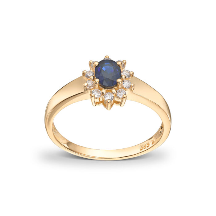 Diamonds by Frisenberg - Ring i gult gull 585 med safir og diamanter ialt 0,15 ct TW/si1