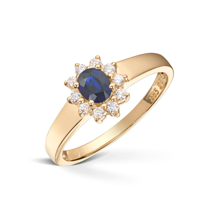 Diamonds by Frisenberg - Ring i gult gull 585 med safir og diamanter ialt 0,15 ct TW/si1