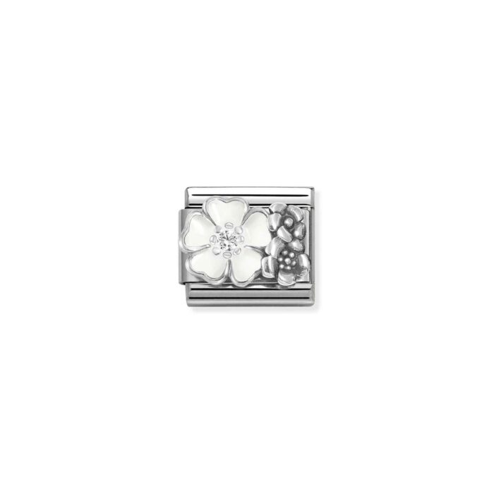 Nomination - Composable CL SYMBOLS OX, in steel, enamel, cz and 925 sterling silver (01_WHITE flower with flowers)