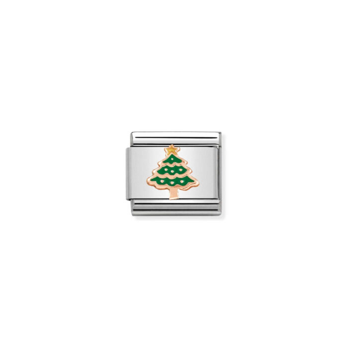 Nomination - Composable Classic RELIEF in st,steel, enamel and 9k rose gold (05_Christmas Tree)