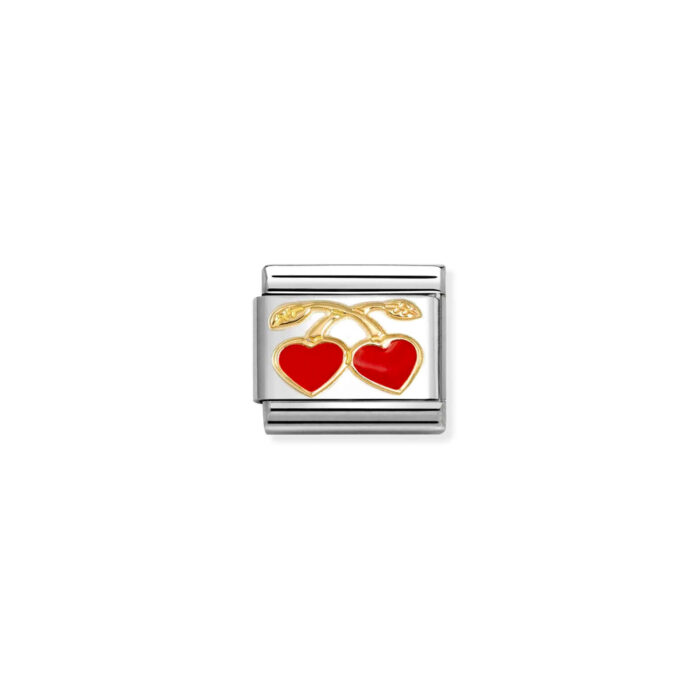 Nomination - COMPOSABLE Classic LOVE in stainless steel with enamel and 18k gold (55_RED hearts cherries)