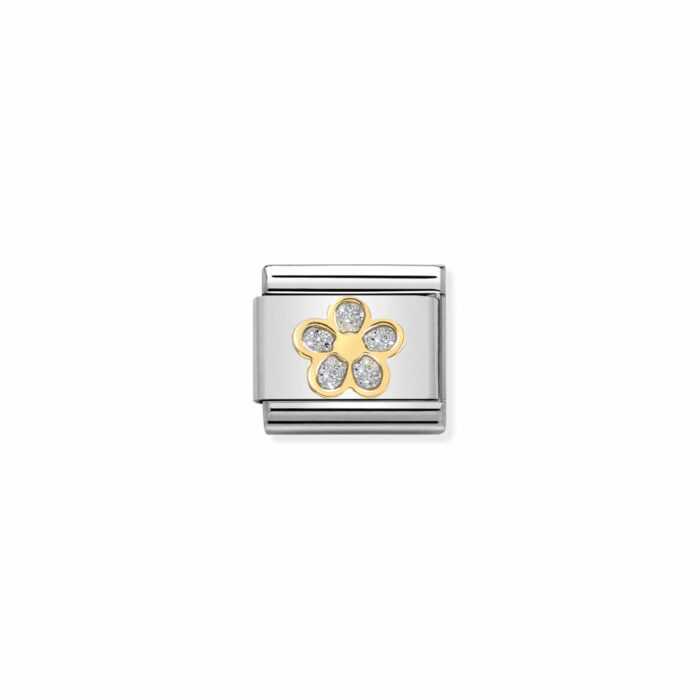 Nomination - Composable Classic GLITTER SYMBOLS in steel, enamel and 18k gold (06_SILVER flower)