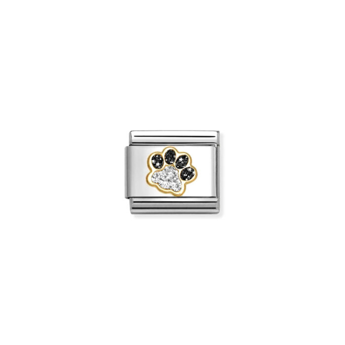 Nomination - Composable Classic GLITTER SYMBOLS in steel, enamel and 18k gold (22_Pawprint)