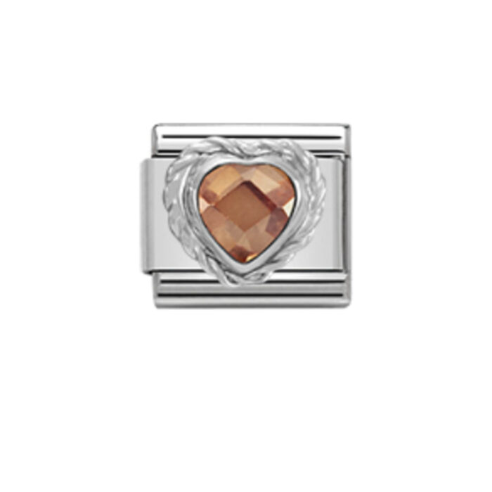 Nomination - Comp, CL HEART FACETED CZ in stainless steel E 925 sterling silver twisted setting (024_CHAMPAGNE)