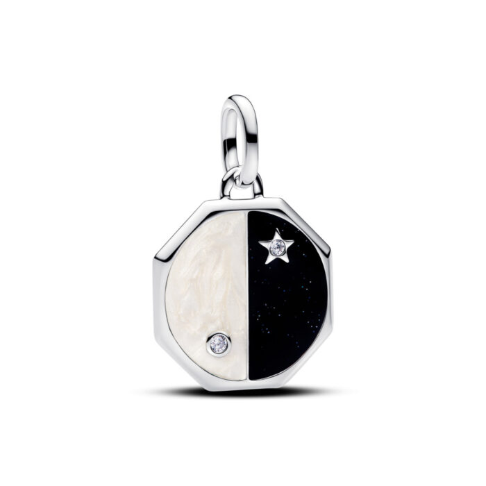 Pandora - Yin og yang hengende charm med glitrende emalje i sort og hvit