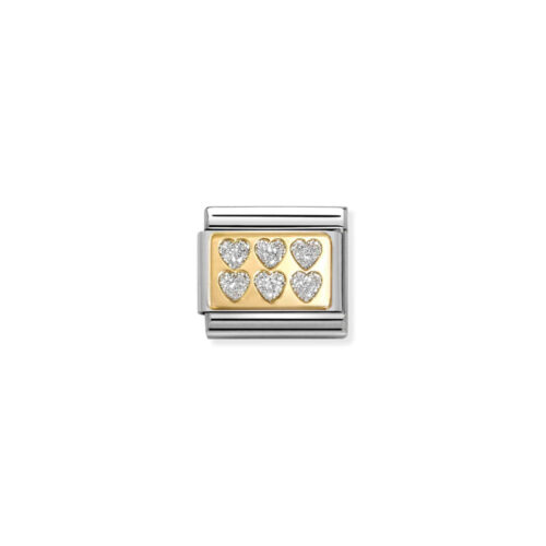 Nomination - Composable Classic GLITTER PLATES in steel, enamel and 18k gold (08_SILVER hearts online)