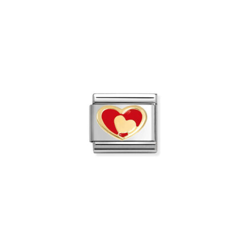 Nomination - Composable Classic LOVE 2 stainless steel, enamel and 18k gold (28_Heart in heart RED)
