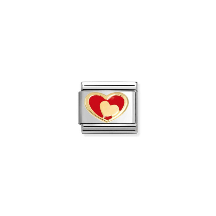 Nomination - Composable Classic LOVE 2 stainless steel, enamel and 18k gold (28_Heart in heart RED)