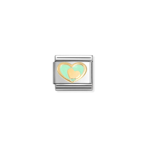 Nomination - Composable Classic LOVE 2 stainless steel, enamel and 18k gold (29_Heart in heart PASTEL GREEN)