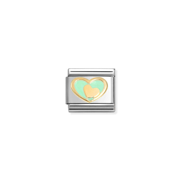 Nomination - Composable Classic LOVE 2 stainless steel, enamel and 18k gold (29_Heart in heart PASTEL GREEN)