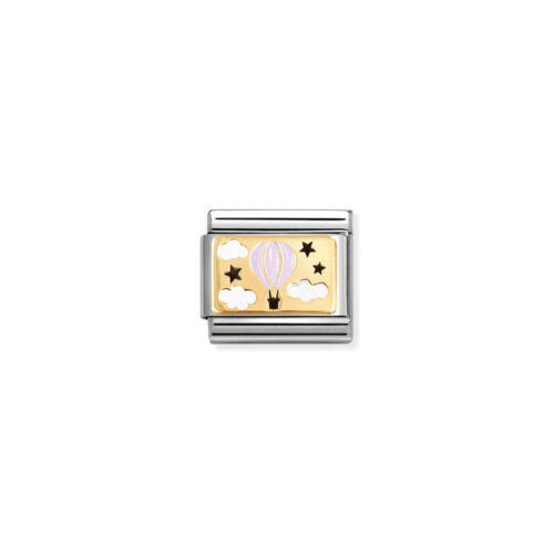 Nomination - Composable Classic PLATES (IC) in steel, enamel and 18k gold (16_Hot air balloon PINK)