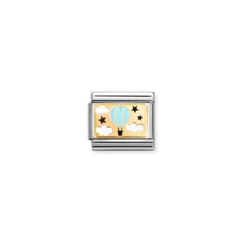 Nomination - Composable Classic PLATES (IC) in steel, enamel and 18k gold (17_Hot air balloon BLUE)