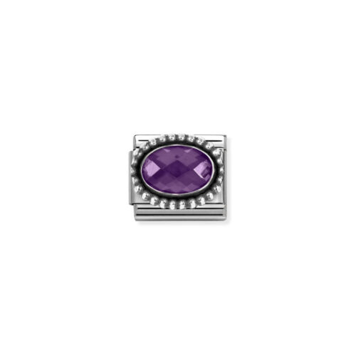Nomination - Composable FACETED CZ, steel with OXIDIZED OVAL BEADED RICH SETTING 925 silver (001_PURPLE)