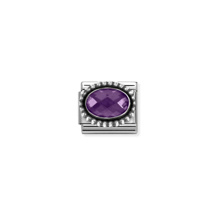 Nomination - Composable FACETED CZ, steel with OXIDIZED OVAL BEADED RICH SETTING 925 silver (001_PURPLE)