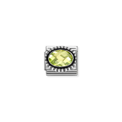 Nomination - Composable FACETED CZ, steel with OXIDIZED OVAL BEADED RICH SETTING 925 silver (004_GREEN)