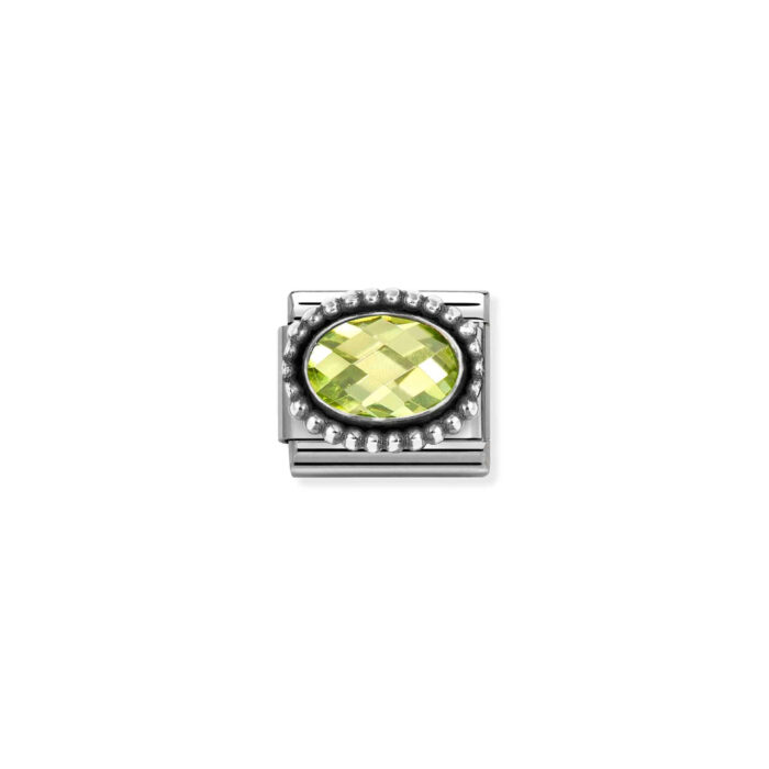 Nomination - Composable FACETED CZ, steel with OXIDIZED OVAL BEADED RICH SETTING 925 silver (004_GREEN)