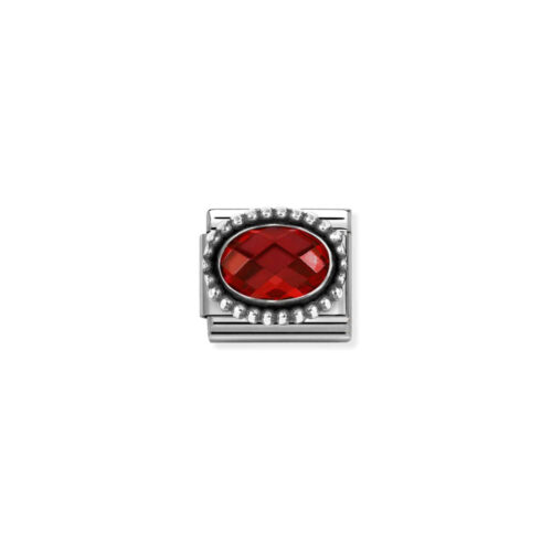Nomination - Composable FACETED CZ, steel with OXIDIZED OVAL BEADED RICH SETTING 925 silver (005_RED)