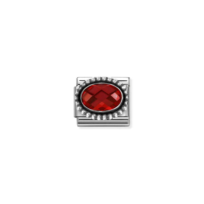 Nomination - Composable FACETED CZ, steel with OXIDIZED OVAL BEADED RICH SETTING 925 silver (005_RED)