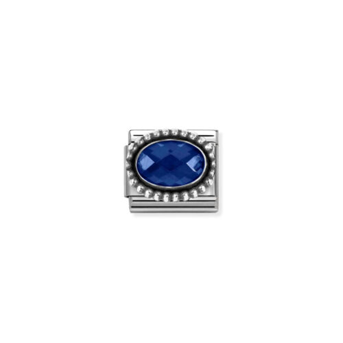 Nomination - Composable FACETED CZ, steel with OXIDIZED OVAL BEADED RICH SETTING 925 silver (007_BLUE)