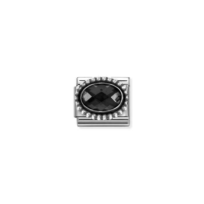 Nomination - Composable FACETED CZ, steel with OXIDIZED OVAL BEADED RICH SETTING 925 silver (011_Black)