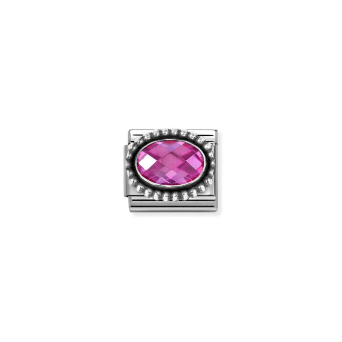 Nomination - Composable FACETED CZ, steel with OXIDIZED OVAL BEADED RICH SETTING 925 silver (030_FUCHSIA)