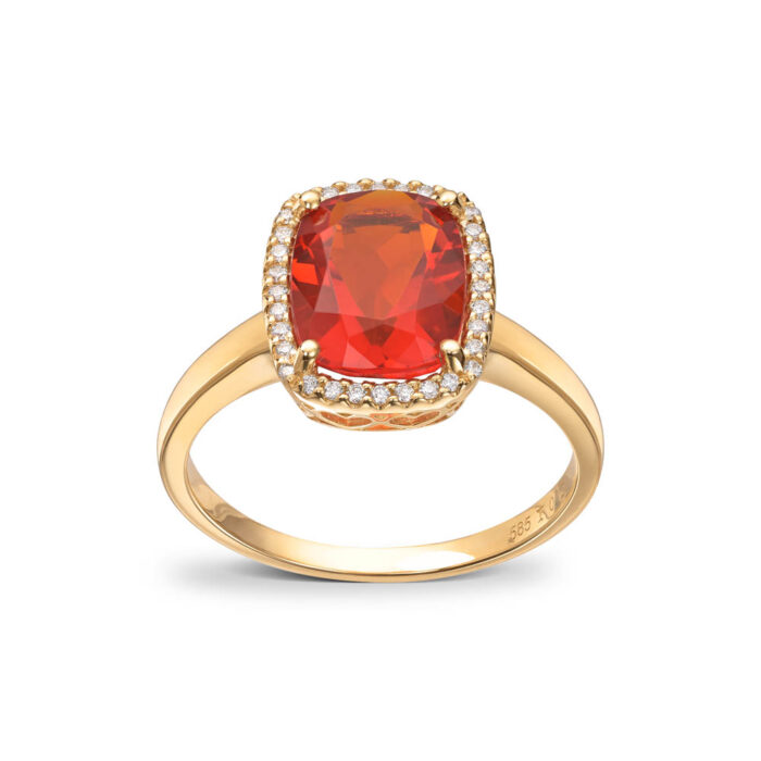 Diamonds by Frisenberg -Gult gull ring med diamanter og flott ildopal - Bilde 2