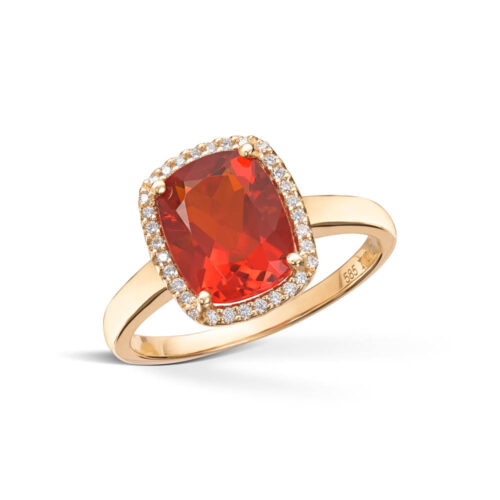 Diamonds by Frisenberg -Gult gull ring med diamanter og flott ildopal