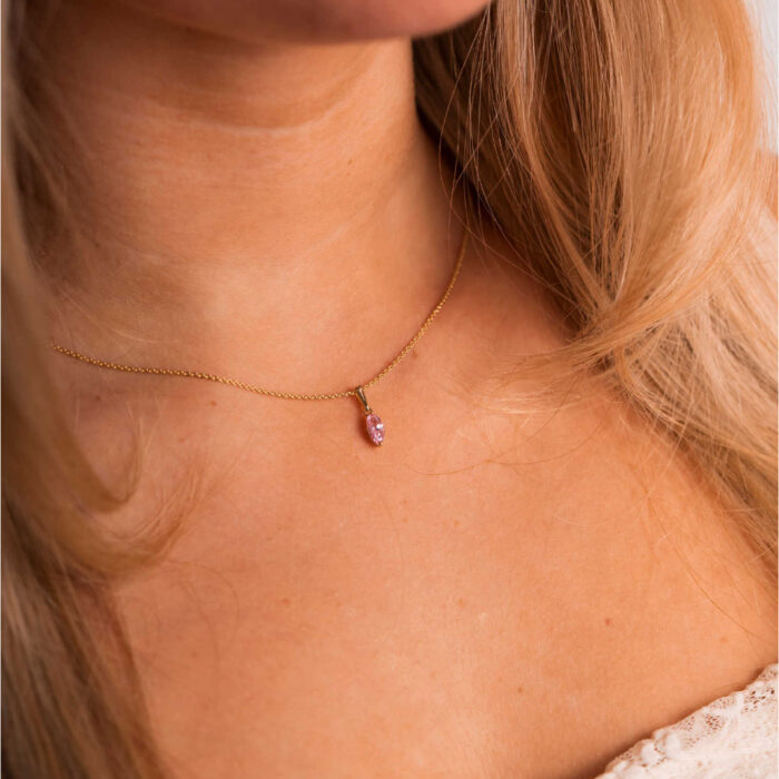 Pan Jewelry - Anheng i 14k gult gull med lys rosa zirkonia - Bilde 2