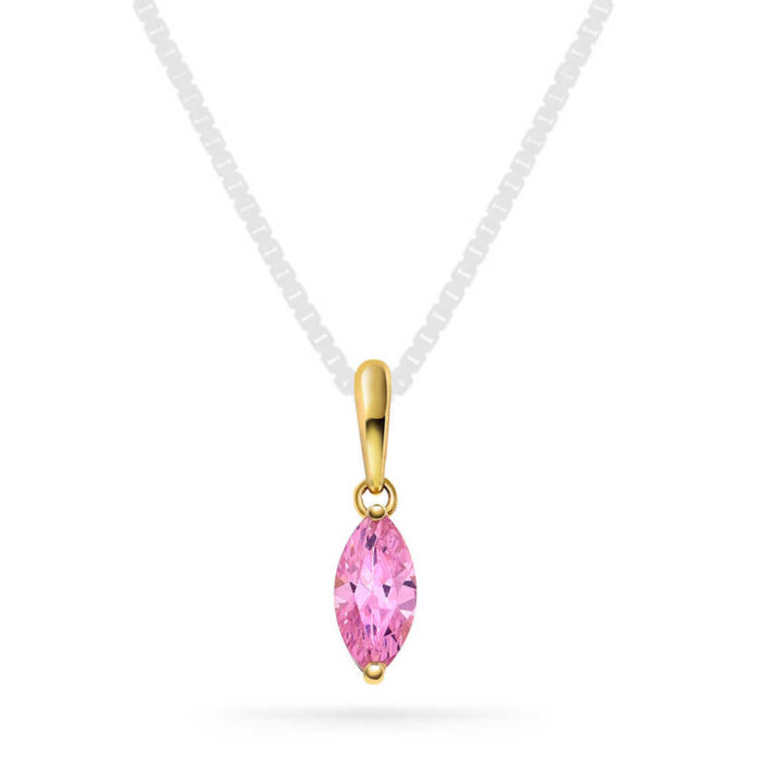 Pan Jewelry - Anheng i 14k gult gull med lys rosa zirkonia
