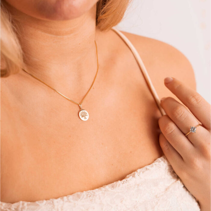 Pan Jewelry - Anheng i 14k gult gull med zirkonia, livets tre - Bilde 2
