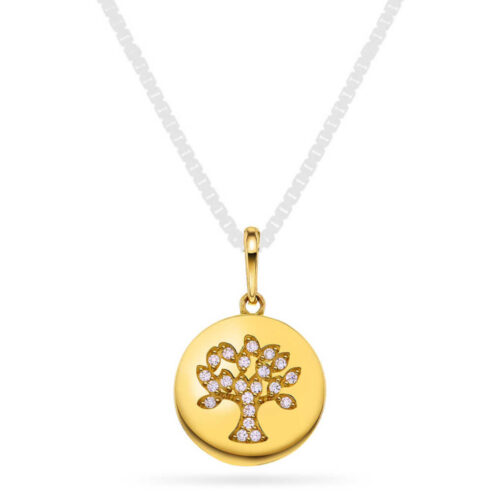 Pan Jewelry - Anheng i 14k gult gull med zirkonia, livets tre
