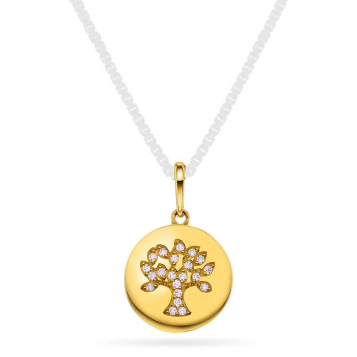 Pan Jewelry - Anheng i 14k gult gull med zirkonia, livets tre