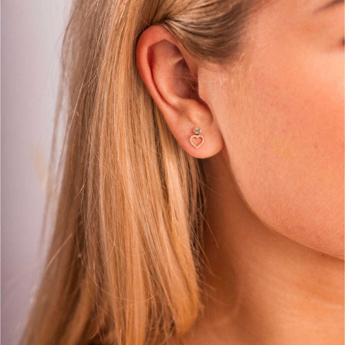 Pan Jewelry - Ørepynt i 14k gult med diamanter og topas, hjerter - Bilde 2